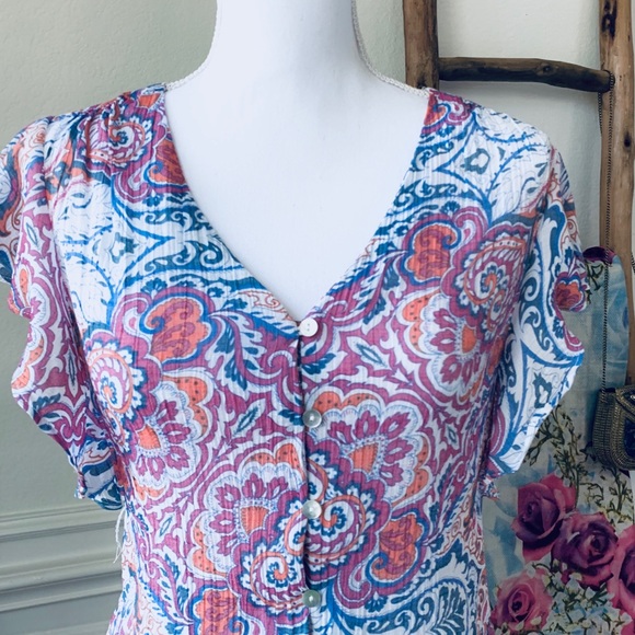 NANETTE LEPORE PINK RUFFLE SLEEVES BLOUSE TOP - Picture 5 of 14